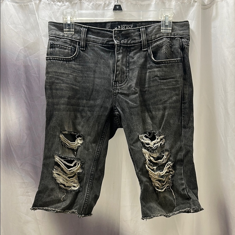 RUDE Ripped Black Denim Shorts